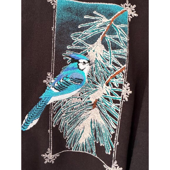 90s vintage snowy winter bird nature graphic collared cotton pullover sweatshirt - Picture 7 of 8
